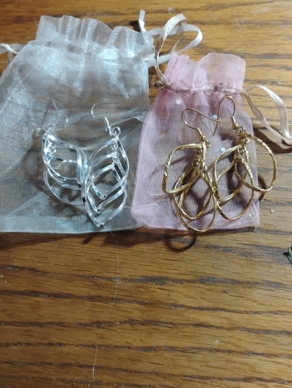 Gold and Silver Dangle Leaf Hoop Earrings - Stylish Women’s Jewelry